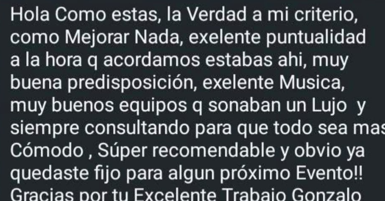 Captura original del mensaje de un cliente de Vil Sonidos, referencia 3