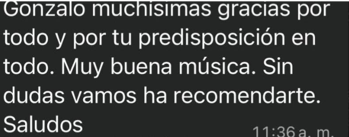 Captura original del mensaje de un cliente de Vil Sonidos, referencia 5