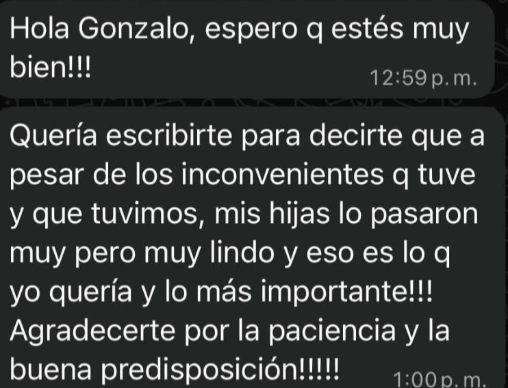 Captura original del mensaje de un cliente de Vil Sonidos, referencia 8